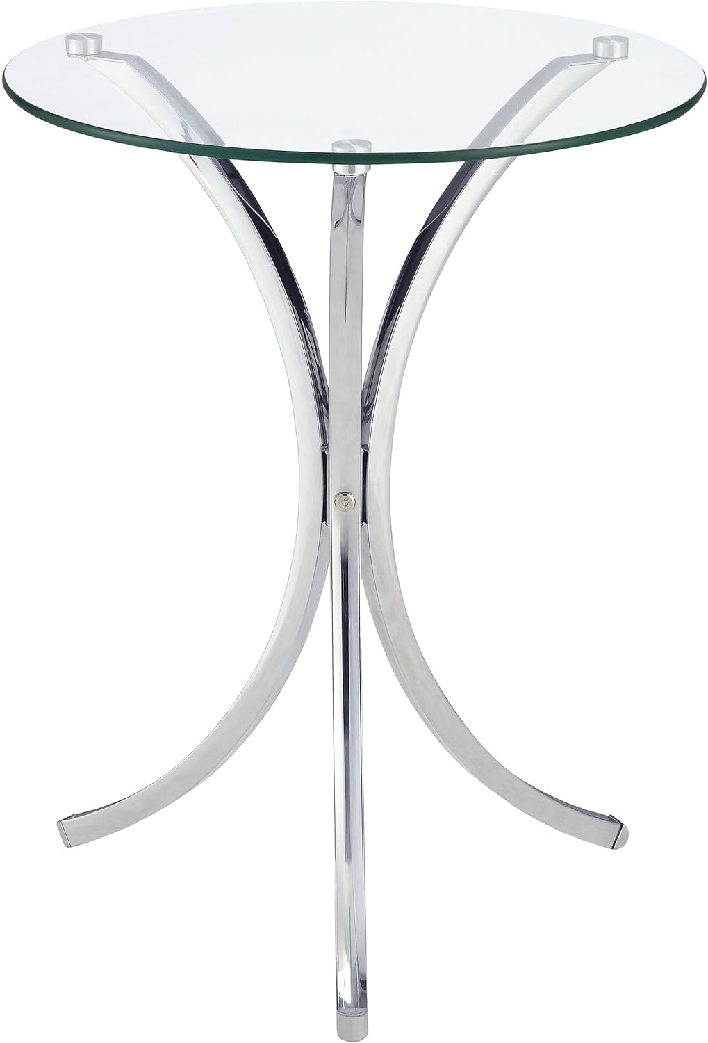 Coaster Home Furnishings - Eloise - Glass and Metal - 18-Inch Round Glass Top Contemporary Side Table with Curved Frame and Plastic Glides - Living Room - Chrome - 902869