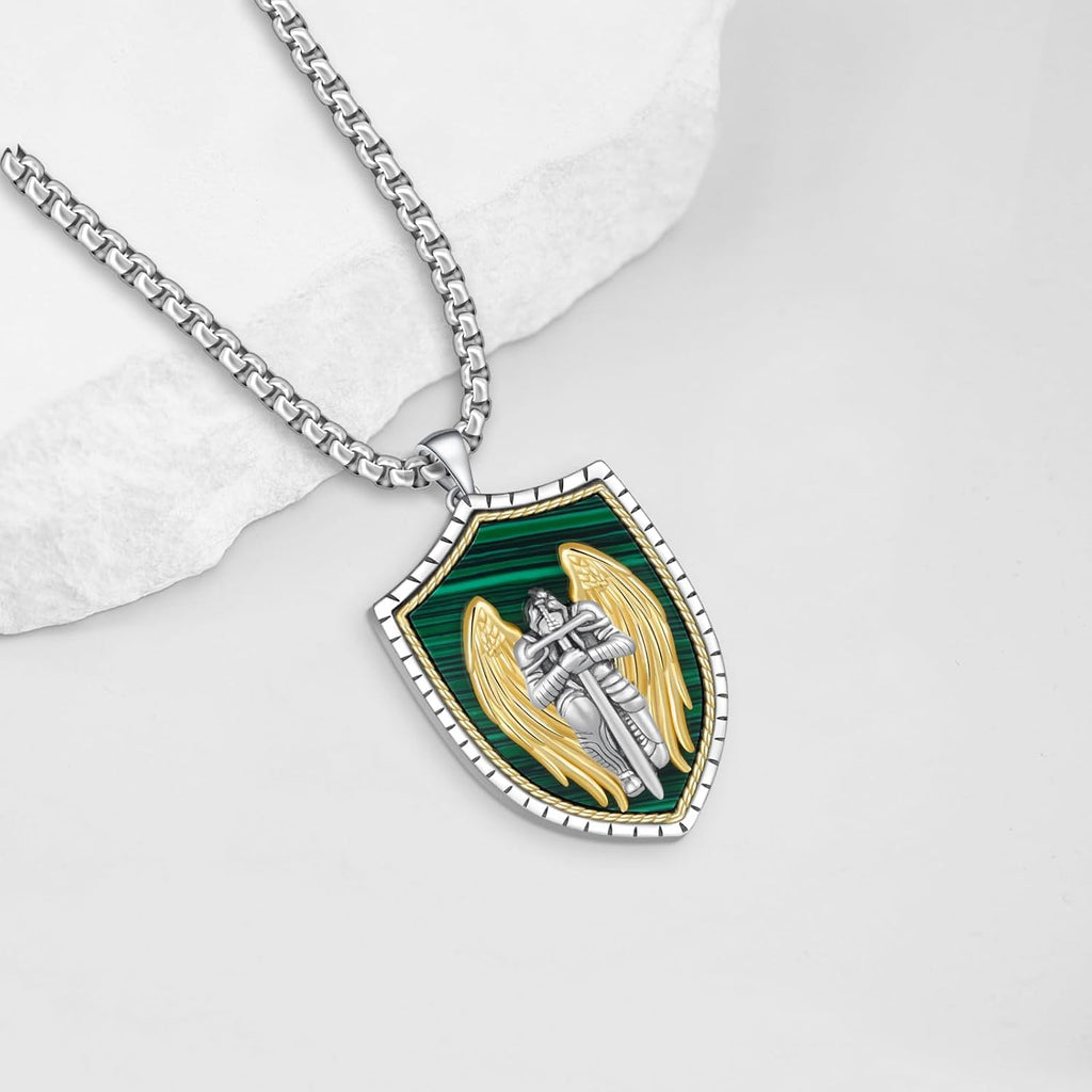 925 Sterling Silver St Michael/St Christopher Pendant Necklace for Men Women Religious Amulets Jewelry Gifts