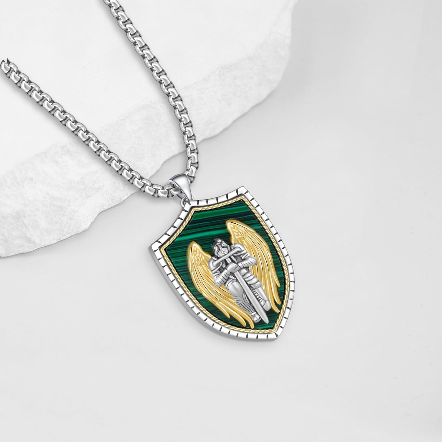 925 Sterling Silver St Michael/St Christopher Pendant Necklace for Men Women Religious Amulets Jewelry Gifts