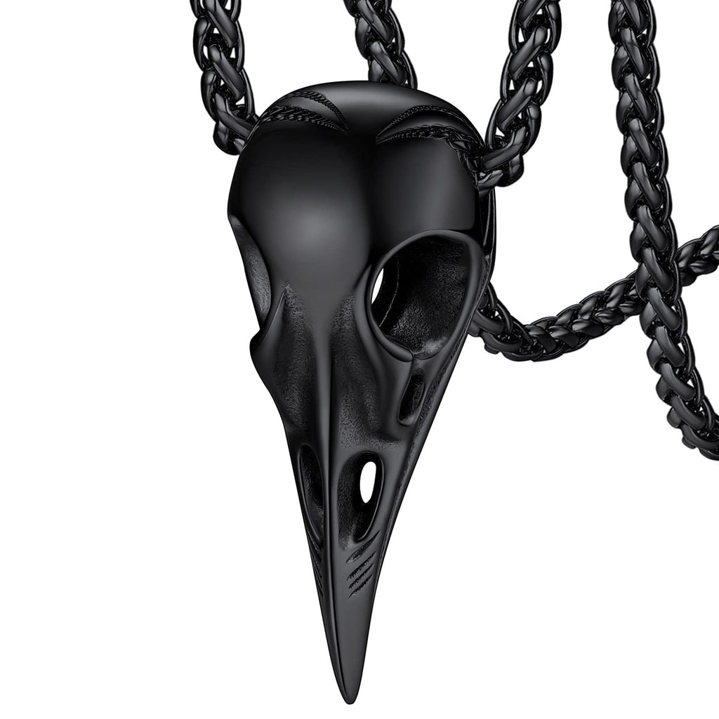 FaithHeart Viking Raven Necklace for Men, Norse Mythology Raven Skull Pendant Sturdy Stainless Steel Amulet Jewelry Gift for Men
