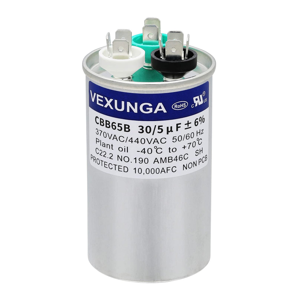 45/5 uF 45+5 MFD 370V or 440V Dual Run Start Round A/C Capacitor 45 5 uF 370 440 Volt VAC CBB65B Air Conditioner Capacitors for AC Unit Fan Motor Start or Heat Pump or Condenser Straight Cool