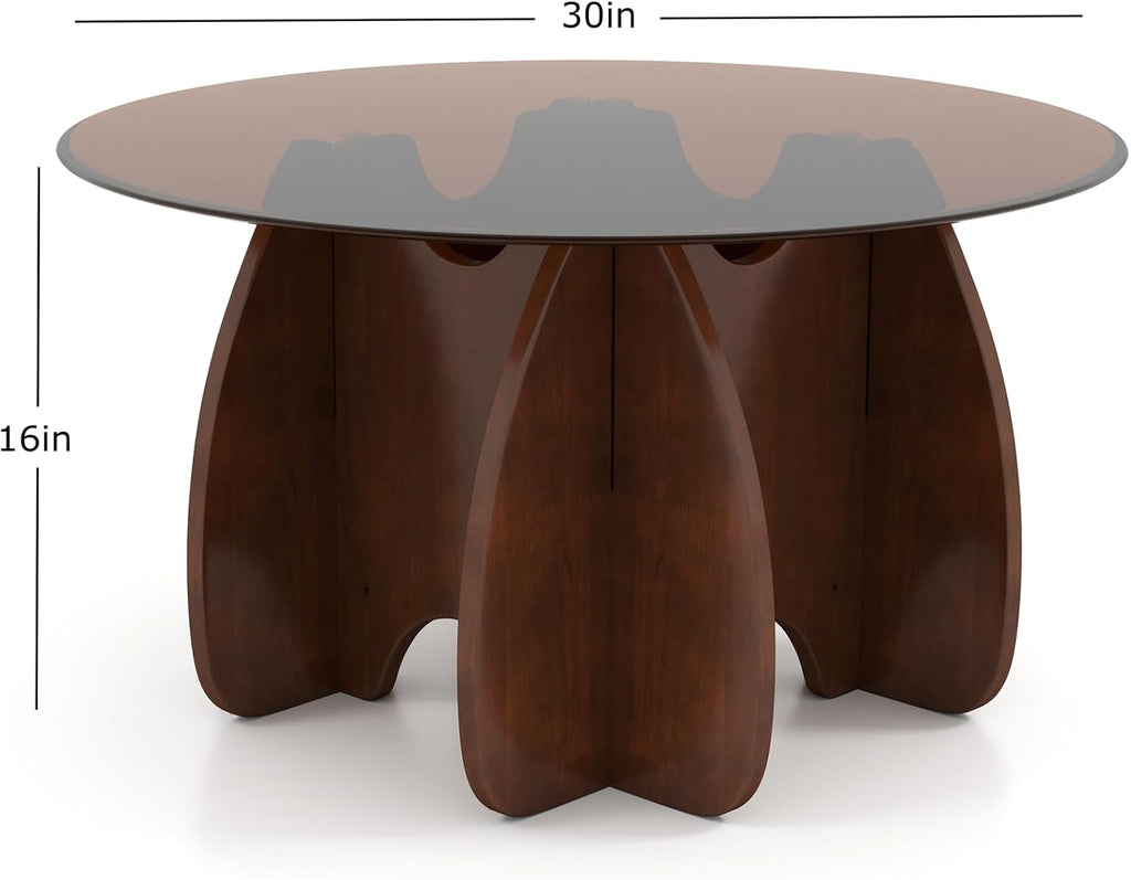 Round Glass Coffee Table Brown Glass Modern Center Tables for Living Room Small Spaces Creative Unique Accent Table Extendable Home Furniture