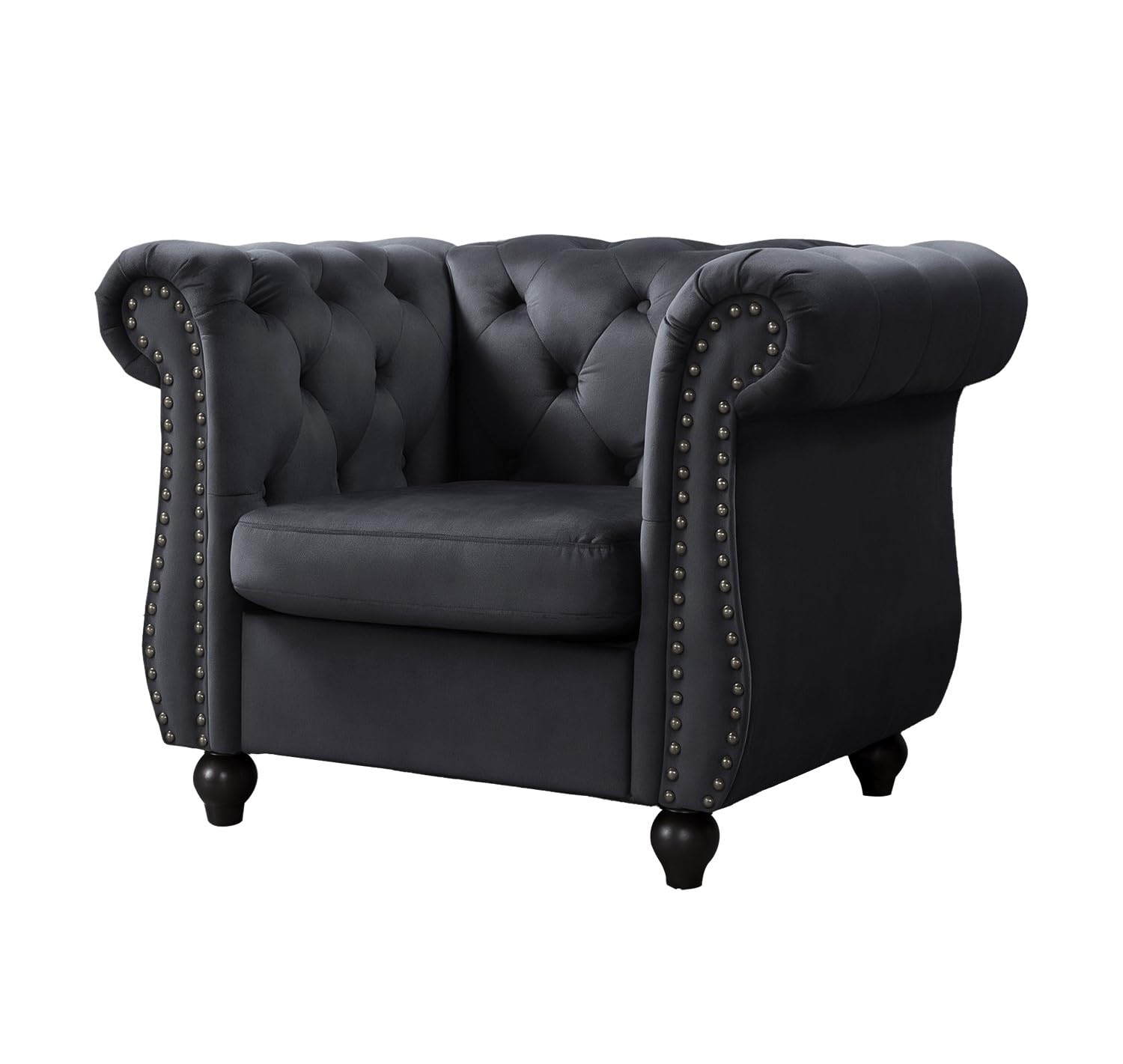Container Furniture Velvet Chesterfield Couch, Button-Tufted Backrest, Rolled Arms, High-Density Foam with Spring Support, Elegant Accent Piece, Sofa, Dark Blue