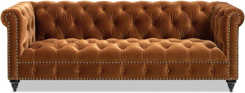 Jennifer Taylor Home Alto 88" Performance Velvet Tufted Chesterfield Sofa in Burnt Orange