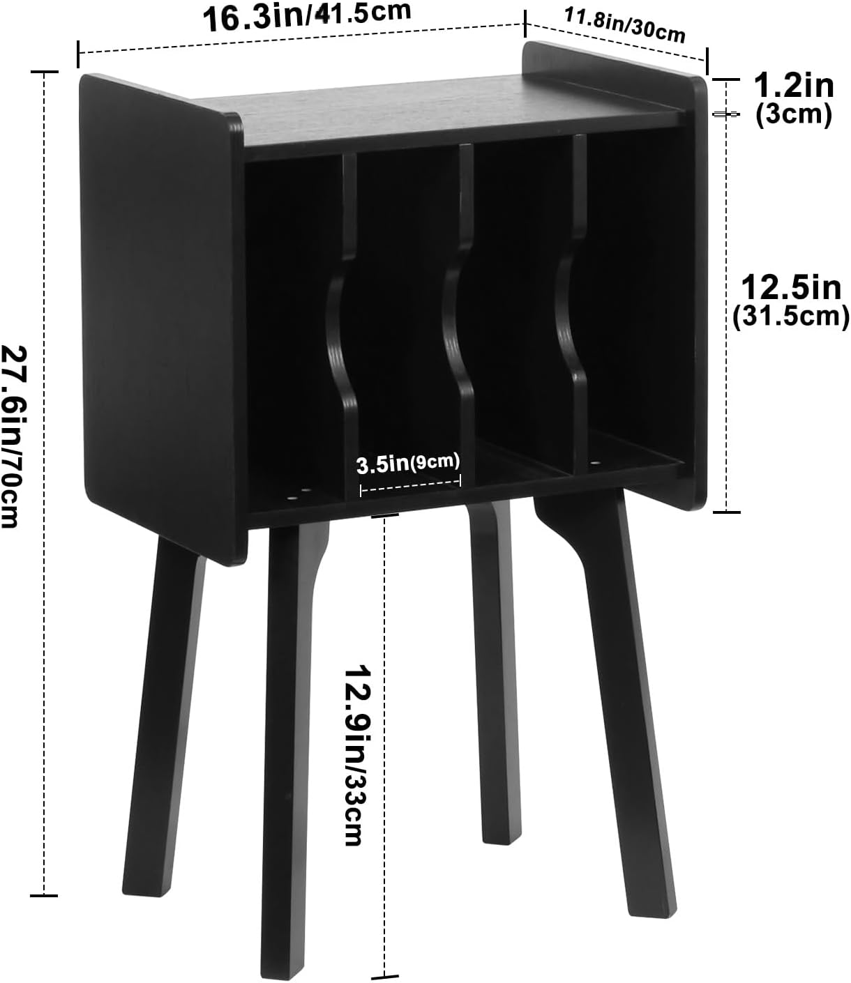 Urban Deco Wooden Nightstand, End Table with 4 Storage Cabinet, Bedside Table with Legs, Side Coffee Table Suit for Small Space and Bedroom, Black