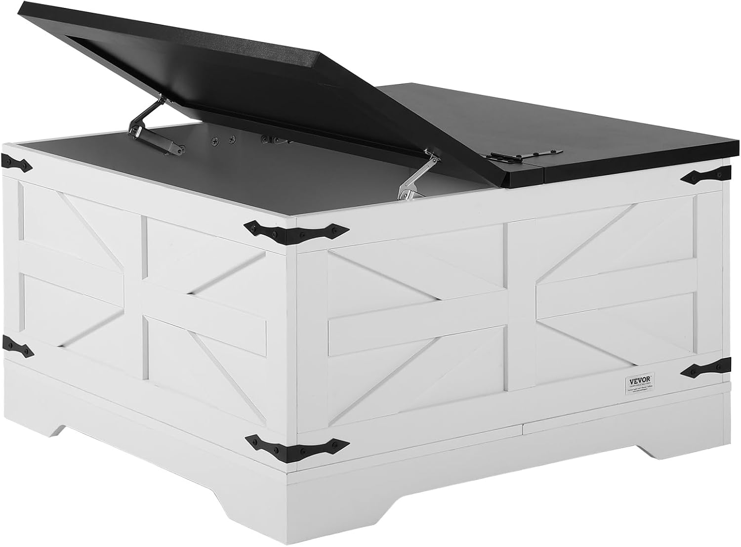 VEVOR 31.5" Farmhouse Coffee Table, Hinged Square Coffee Table with Large Storage Compartment, Wooden Rustic Cocktail Table for Living Room, Bedroom, Apartment, Studio, Black & White
