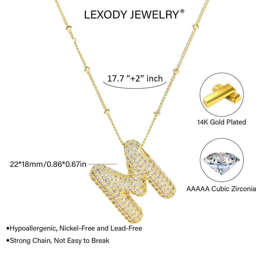 LEXODY Bubble Letter Necklace Gold for Women, Dainty 14K Gold A-Z Diamond Balloon Initial Necklaces Trendy Simple Chunky Cubic Zirconia Alphabet Necklace Waterproof Jewelry for Women Gifts