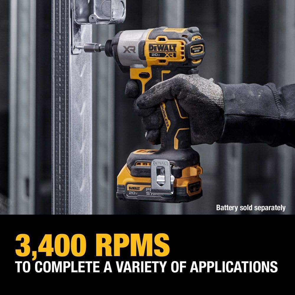 DEWALT 20V MAX XR Impact Driver, Brushless, 1/4", 3-Speed, Bare Tool Only (DCF845B)