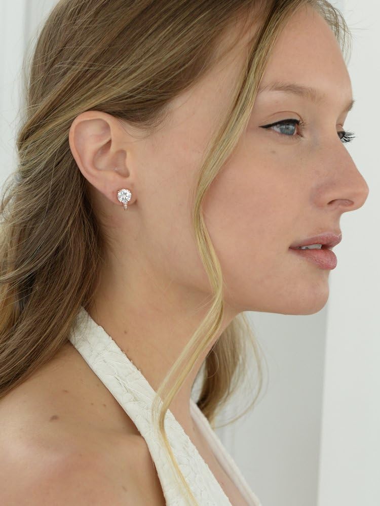 Mariell Clip-On Cubic Zirconia Crystal Stud Earring, 2 Carat, for Wedding, Bride, Prom, Birthday Gift