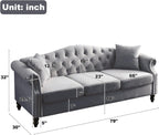 2 Piece Velvet Chesterfield Sofa,79" 3 Seater and 57" Loveseat Sofa Set,Button Tufted Nailhead Trimming Curved Backrest Rolled Arm (Grey, 79" 3 Seater and 57" Loveseat Velvet Sofa Sets)