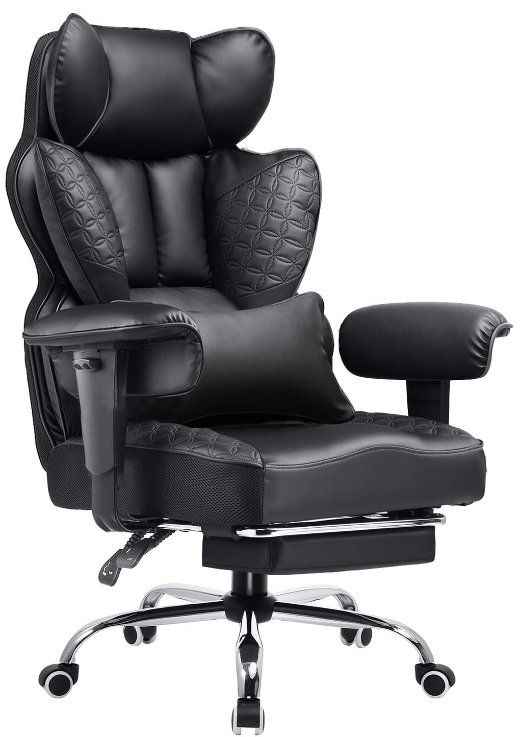 COMHOMA Big and Tall Office Chair 400LBS Wide Ergonomic Gaming Chair with Deluxe Embossing Designed Leather with Foot Rest,150°Reclining Adjustable Armrests Pocket Spring Back Support and Pillow