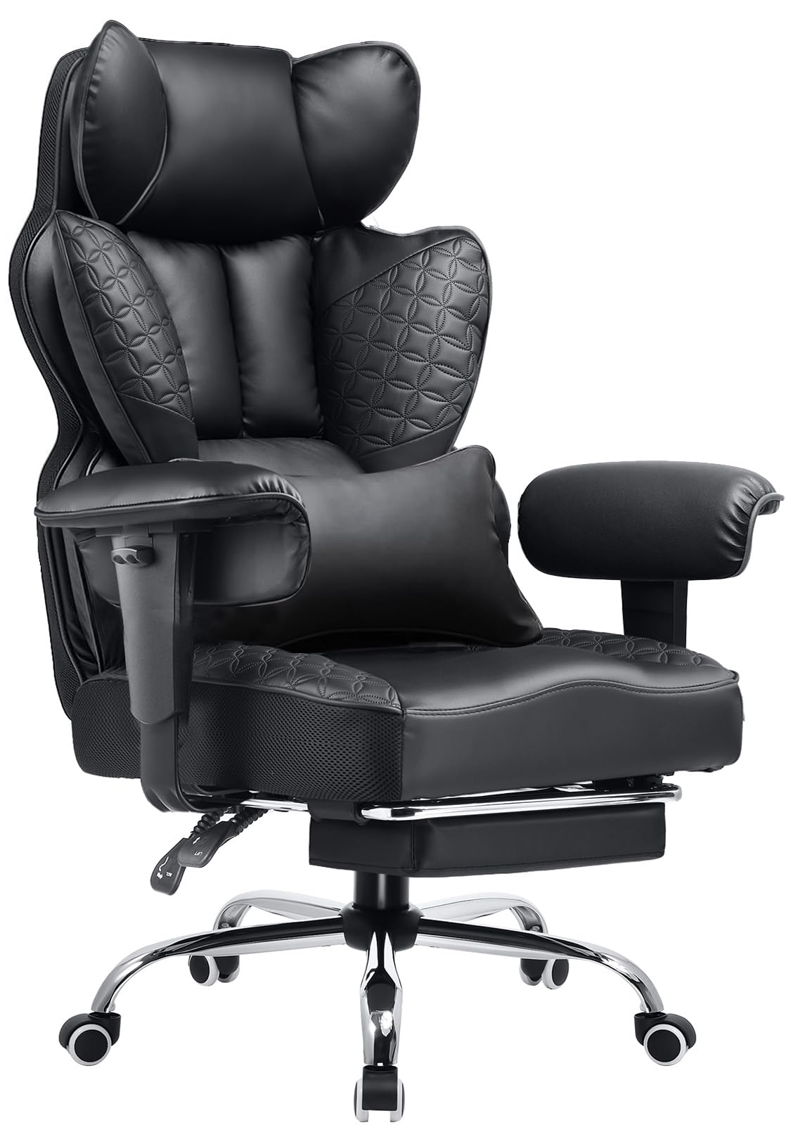 COMHOMA Big and Tall Office Chair 400LBS Wide Ergonomic Gaming Chair with Deluxe Embossing Designed Leather with Foot Rest,150°Reclining Adjustable Armrests Pocket Spring Back Support and Pillow