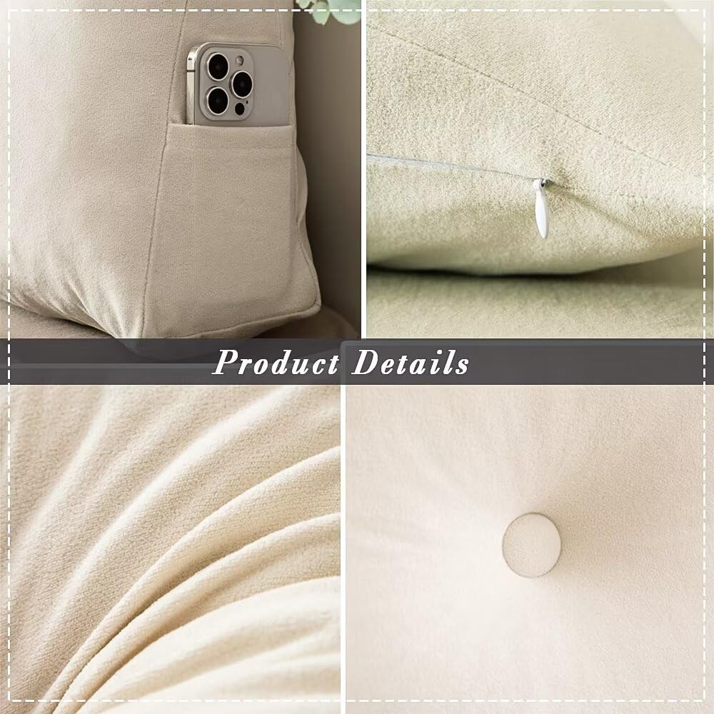 cnsmak Triangular Wedge Headboard Pillows Twin XL Dorm Headboard Pillow Long Backrest Positioning Support Reading Bolster Pillow with Side Pockets Wedge Pillow College Dorm Room Essentials