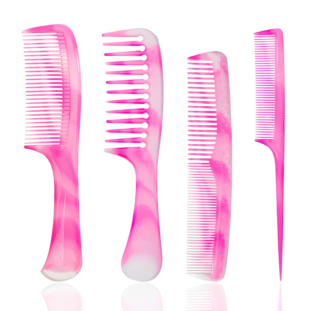 Ensemble de peignes FHALLYNN rose - dents larges, dents fines, queue de rat et peigne double pour femmes et hommes