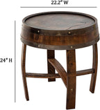 Whiskey Barrel Table,Farmhouse Wine Barrel Bourbon Accent Decor Furniture,Handcrafted Oak Side Table Round Wood End Table 24" Rustic Brown Coffee Table
