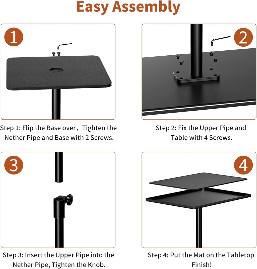 RCHYFEED Metal End Table, Height Adjustable Side Tables Living Room, Small Side Table for Small Spaces with Matte Black Tray, Square Drink Coffee Tables Sofa Table for Bedroom, Sofa Tray Table Indoor