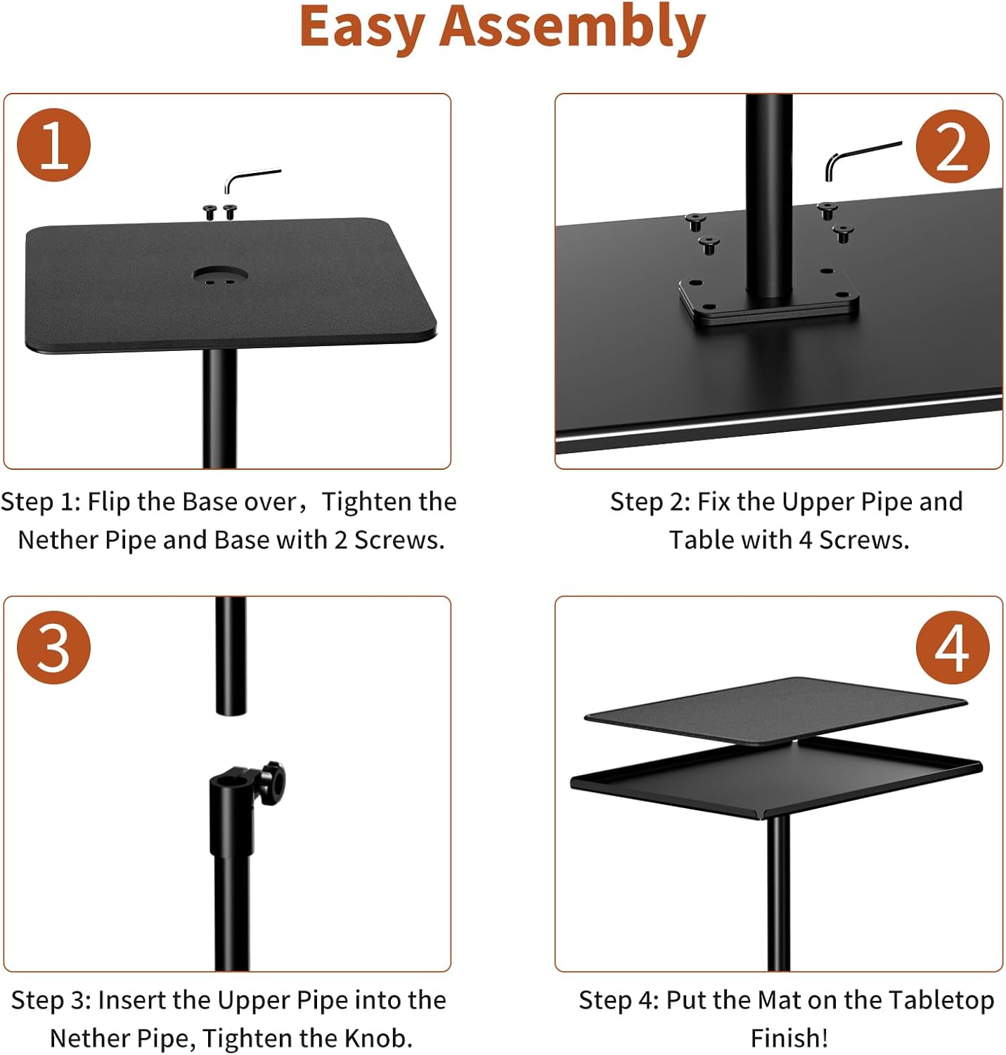 RCHYFEED Metal End Table, Height Adjustable Side Tables Living Room, Small Side Table for Small Spaces with Matte Black Tray, Square Drink Coffee Tables Sofa Table for Bedroom, Sofa Tray Table Indoor