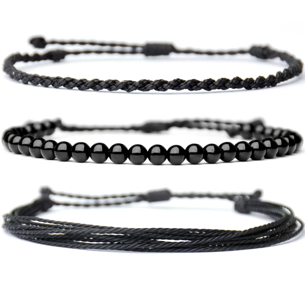 Handmade Natural Stone Beaded Healing Bracelet Gift for Men Adjustable Rope String Bracelet (Lava Rock, Adjustable)