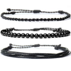 Handmade Natural Stone Beaded Healing Bracelet Gift for Men Adjustable Rope String Bracelet (Lava Rock, Adjustable)