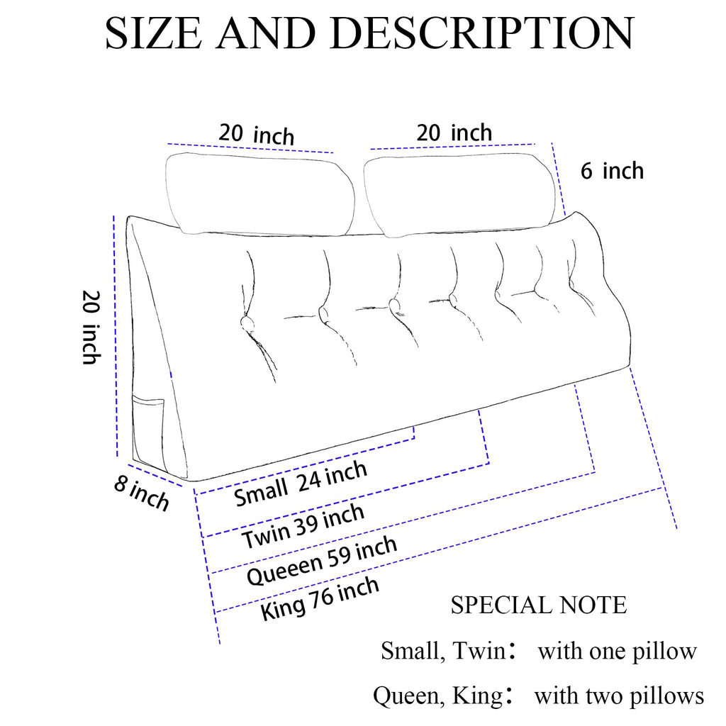 SRXBYWS Wedge Headboard Pillow King Size Headboard Pillow,Headboard Wedge Pillow with 2 Pack Neck Roll Pillow Large,Removable Cover,with Two Large Side Pockets,for Headboard Pillow/Dark Brown