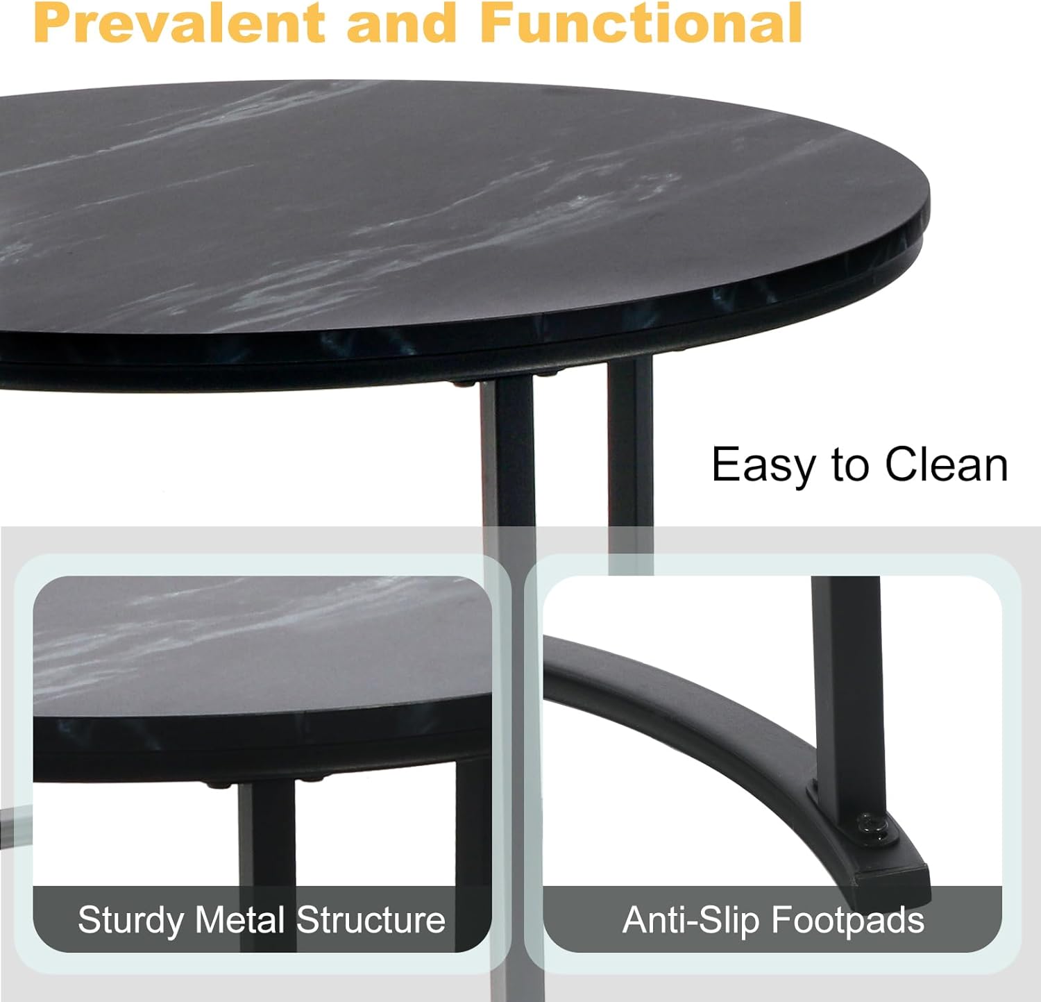 EUROSAKURA Nesting Round Small Coffee Table Place 2 Sets for Living Room Bedroom Apartment Small Rounder Coffee Table Sturdy Stacking Side Tables,Easy Assembly(Black)