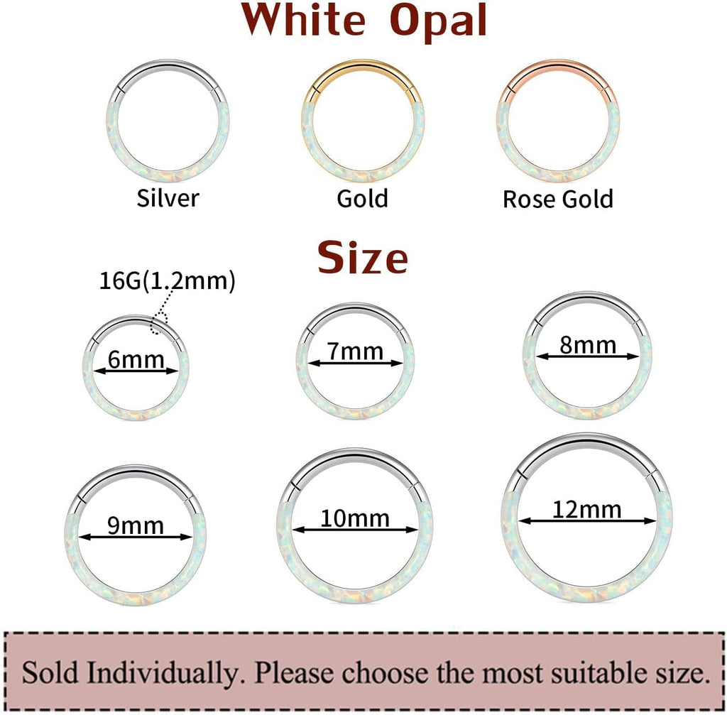 PEAKLINK 16G 18G 316L Stainless Steel CZ/OPAL Septum Piercing Septum Clicker Ring Hinged Nose Ring Daith Earrings Conch Piercing Jewelry Helix Cartilage Tragus Lobe Belly Hoop Earring