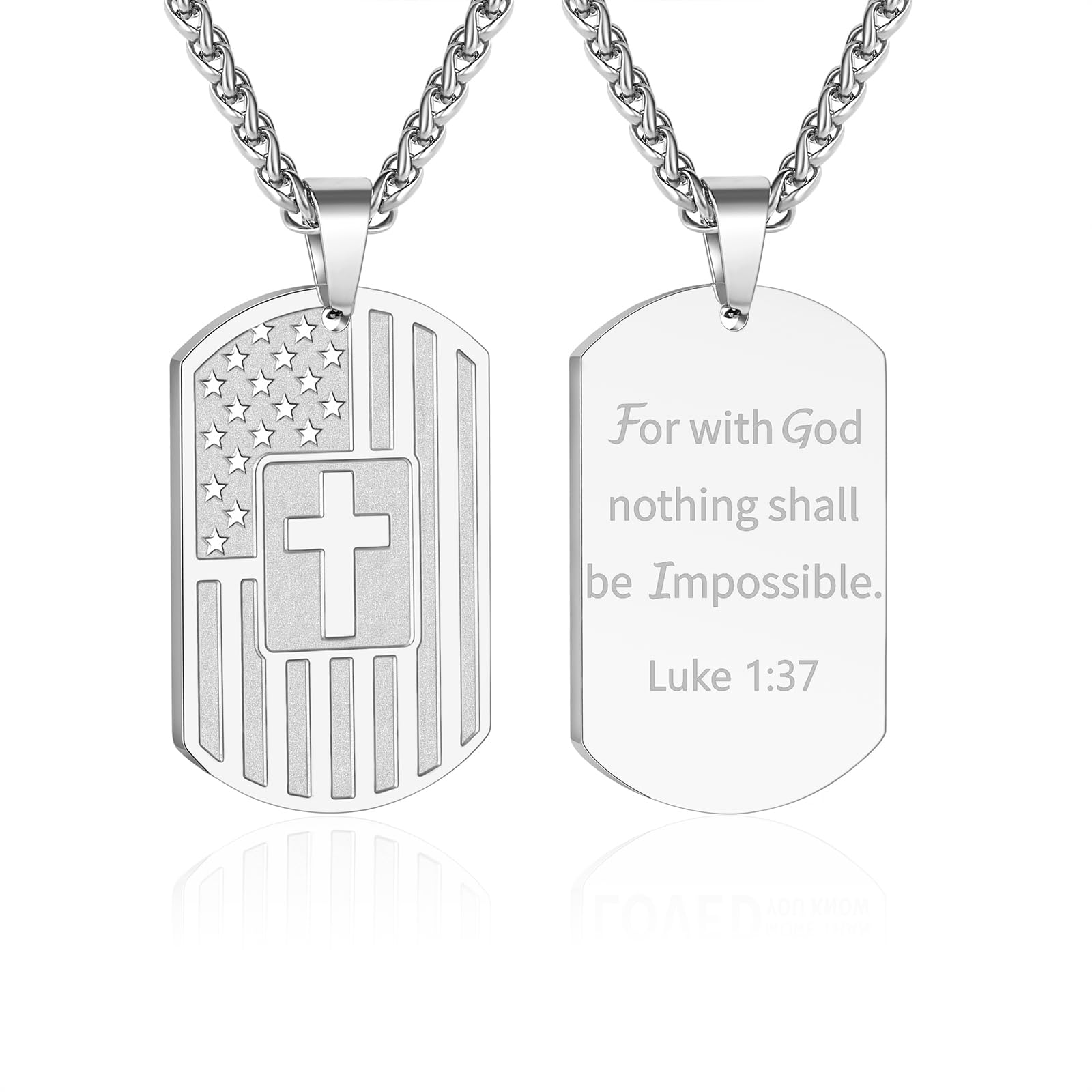 DuoDiner Graduation Gifts-American Dog Tag Necklace Bible Verse Pendant, First Communion Baptism Confirmation Religious Graduation Gifts for Him Boys Men Kids Teens Dad