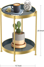 Round Side Table,Gold Metal 2 Tier Tray Metal End Table for Sofa Living Room Tea Table Small Spaces …