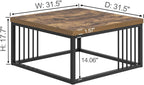 FOLUBAN Modern Coffee Table, Square Center Table for Living Room, Industrial Rustic Wood and Metal Cocktail Tea Table, 31.5 Inch, Brown