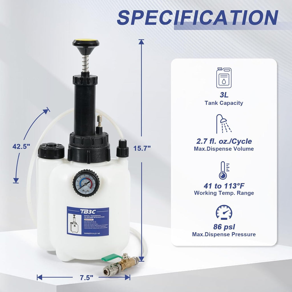Transmission Fluid Transfer Pump,3L Manual Refill System Dispenser with Pressure Gauge,Automotive Transmission Dispenser Pump Tool Set Oil with 12pc ATF Adapters