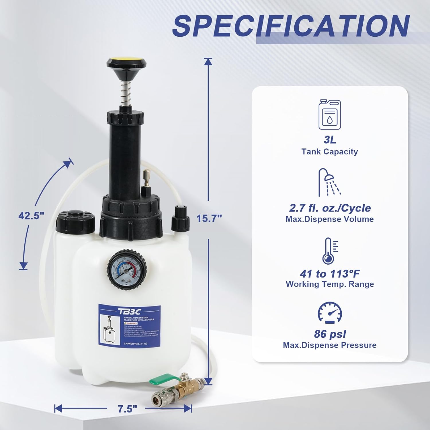 Transmission Fluid Transfer Pump,3L Manual Refill System Dispenser with Pressure Gauge,Automotive Transmission Dispenser Pump Tool Set Oil with 12pc ATF Adapters