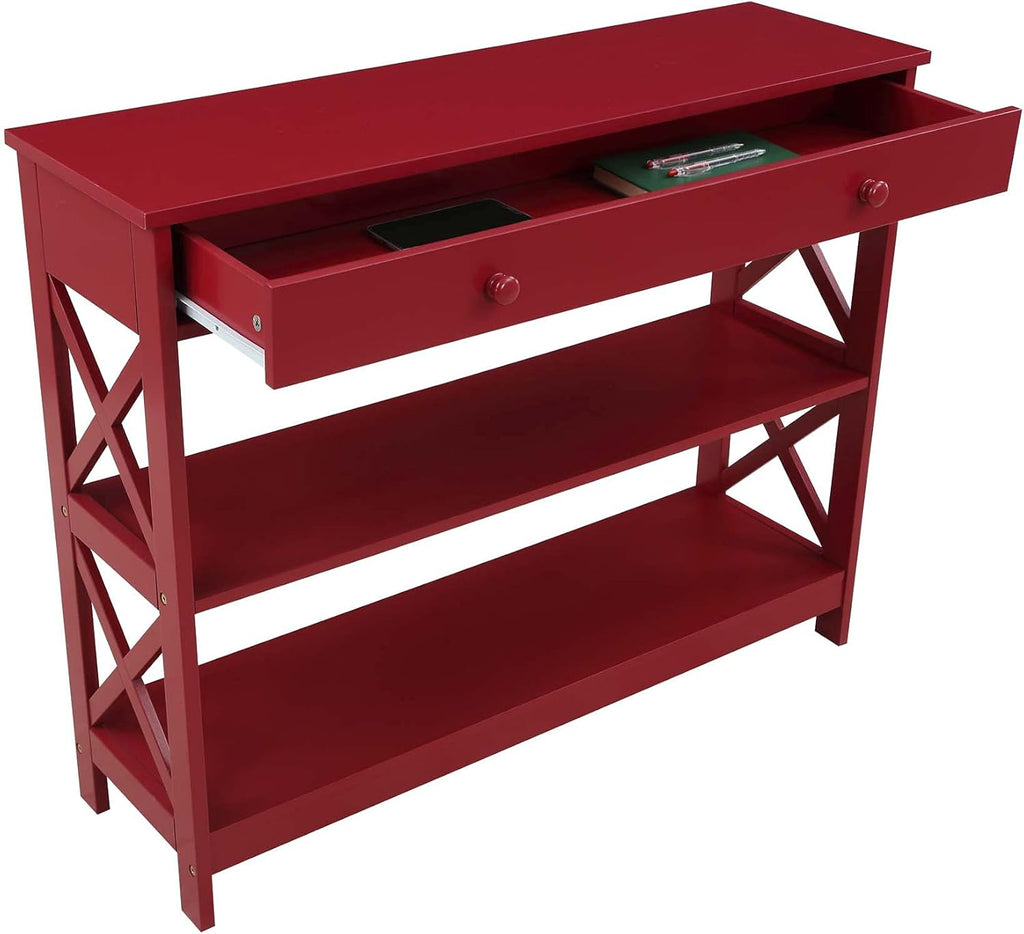 Convenience Concepts Oxford 1 Drawer Console Table with Shelves, Cranberry Red