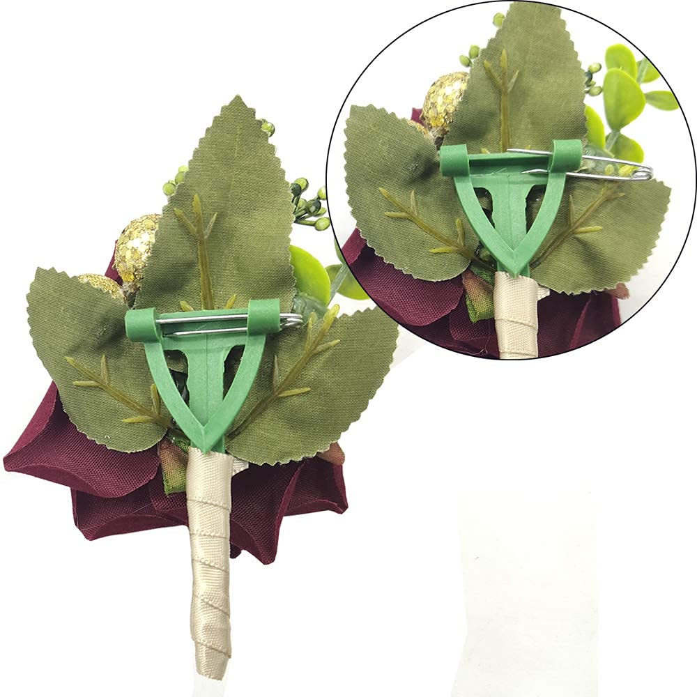 Arlai Wedding Prom Corsage and Boutonniere Set, Rose Wrist Corsage Ribbon Bracelet, Artificial Flower(Burgundy)