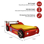 LKTART Twin Size Car Bed for Kids, Race Car-Shaped Wooden Platform Bed Frame with Headboard Wheels and Support Slats for Boys Toddlers Child's Bedroom (Red)