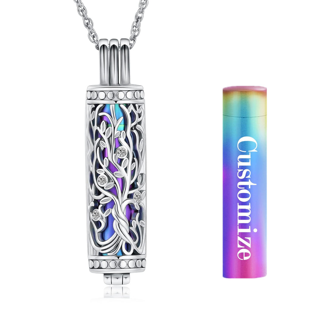 shajwo Cylinder Cremation Jewelry Tree of Life Urn Ashes Necklace for Women Men Vial Cremation Ash Pendant Loved One Memorial Jewelry