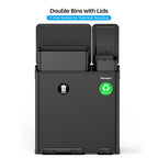 Dual Trash and Recycling Bins for Kitchen, 13.2 + 5.2 Gal (50+20L) Stainless Steel Trash and Recycle Bin Combo with Soft-Close Lid, Large Garbage Cans for Kitchen Home with 2 Magnets Sticker, Black