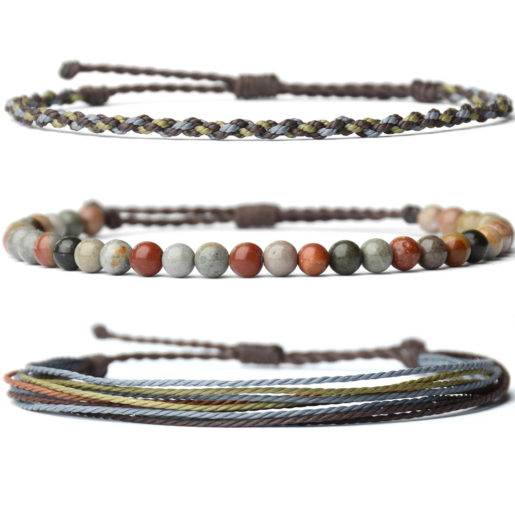 Handmade Natural Stone Beaded Healing Bracelet Gift for Men Adjustable Rope String Bracelet (Lava Rock, Adjustable)