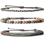 Handmade Natural Stone Beaded Healing Bracelet Gift for Men Adjustable Rope String Bracelet (Lava Rock, Adjustable)