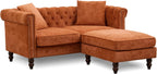 62" Chesterfield Tufted Velvet Sofa Couch with Gourd Wooden Legs, Classic Loveseat Sofa Couch with Nailhead Trim and Flared Arms, Comfy Loveseat Sectional with Chaise for Living Room, Orange