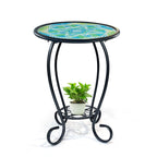 HONGLAND Outdoor Side Table, Small Outdoor Table, 12" Round Patio Side Table End Table, Glass Plant Stand, Small Bistro Coffee Table for Garden Patio Porch Living Room (Pelican)