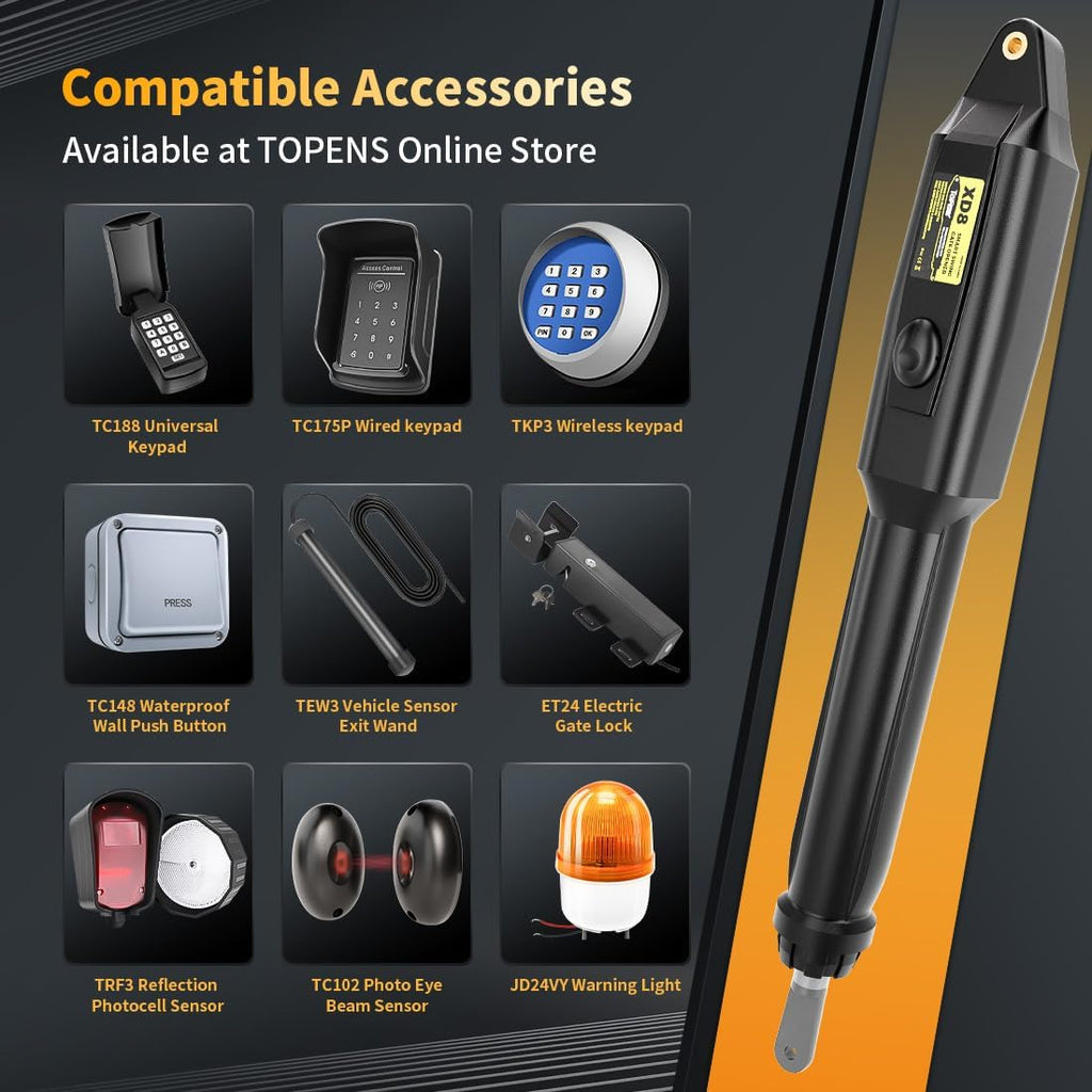 TOPENS XD852 Smart Gate Opener for Heavy Duty Dual Swing Gates Up to 18ft per Arm, Automatic Gate Opener with App Control AC Powered Remote Control Kit Solar Compatible