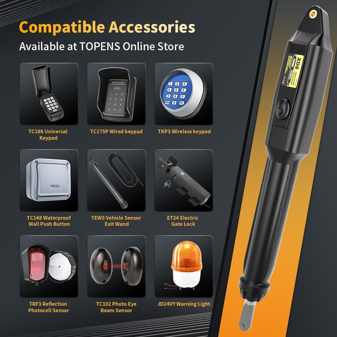 TOPENS XD852 Smart Gate Opener for Heavy Duty Dual Swing Gates Up to 18ft per Arm, Automatic Gate Opener with App Control AC Powered Remote Control Kit Solar Compatible