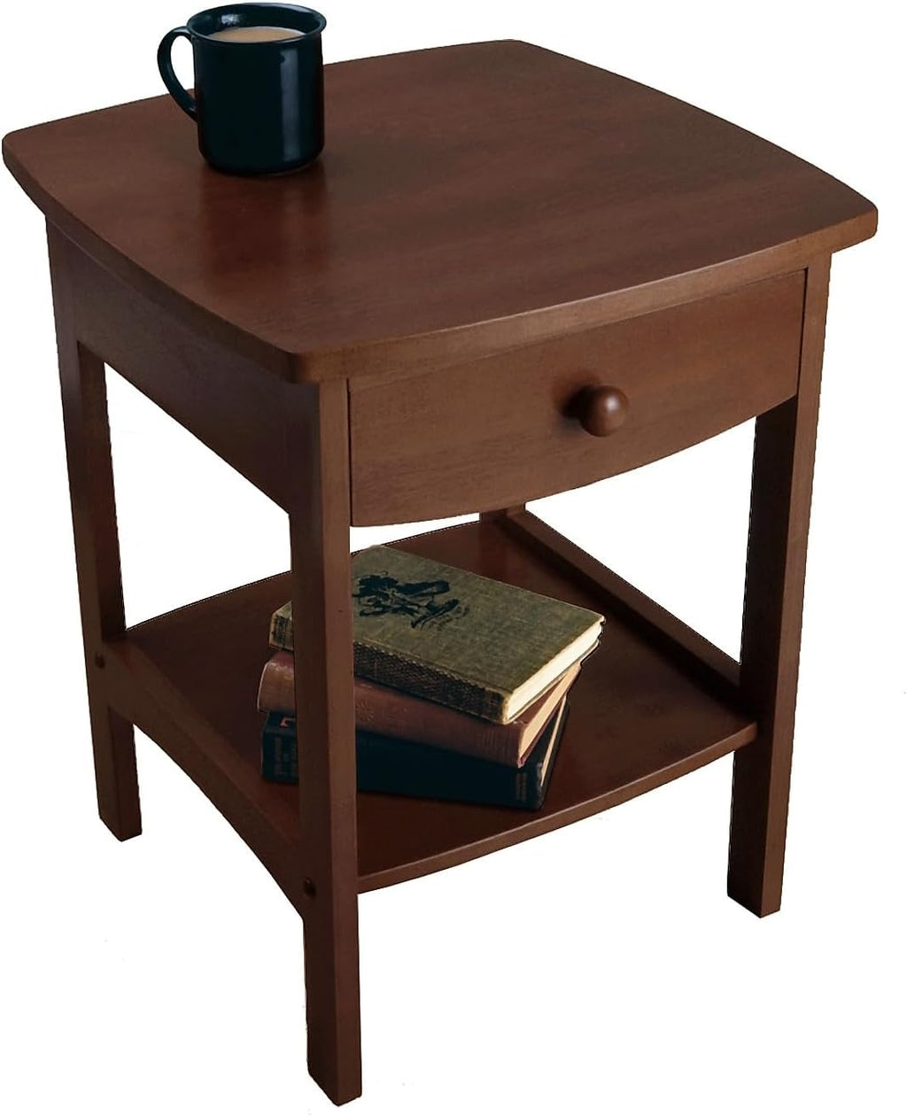 Winsome 22 x 18 x 18-Inch Wood Curved End Table/Night Stand with One Drawer, Brown (94918)
