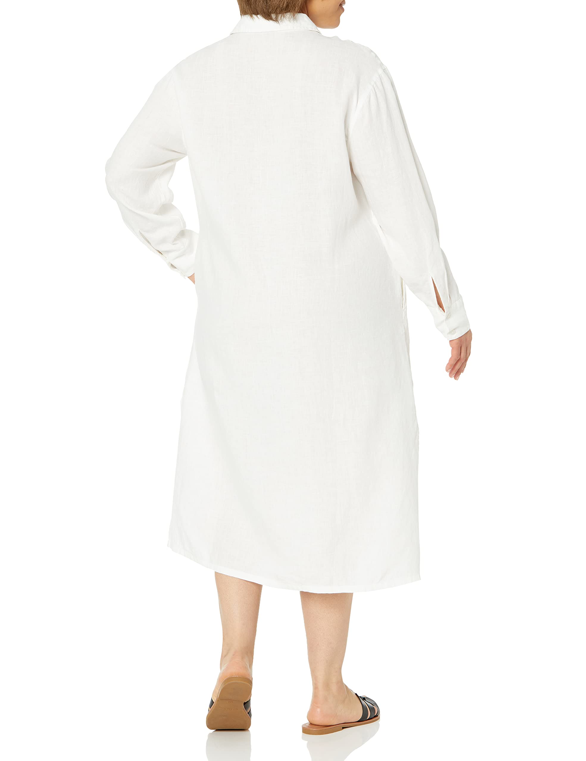 The Drop Women's Fiona Relaxed Linen Midi Shirt Dress, White, 3X, Plus Size