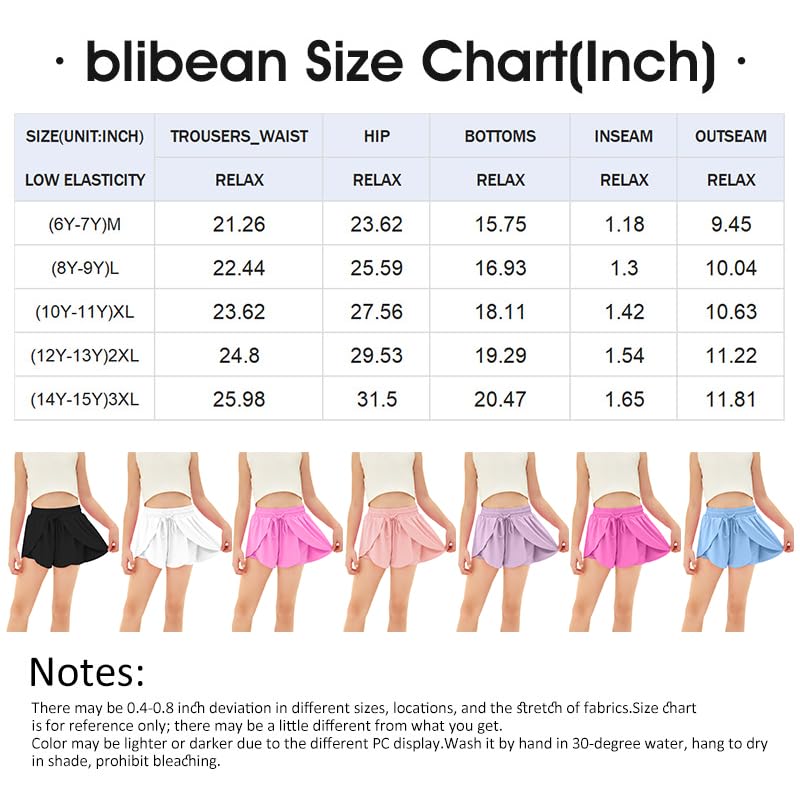 blibean Tween Pige Sommerfugl Shorts Børn Flydende Atletisk Nederdel Cheer Dance Flutter Skort Løb Gym Preppy Activewear 2025 Tøj Størrelse 14-15 År Gamle Lyserød