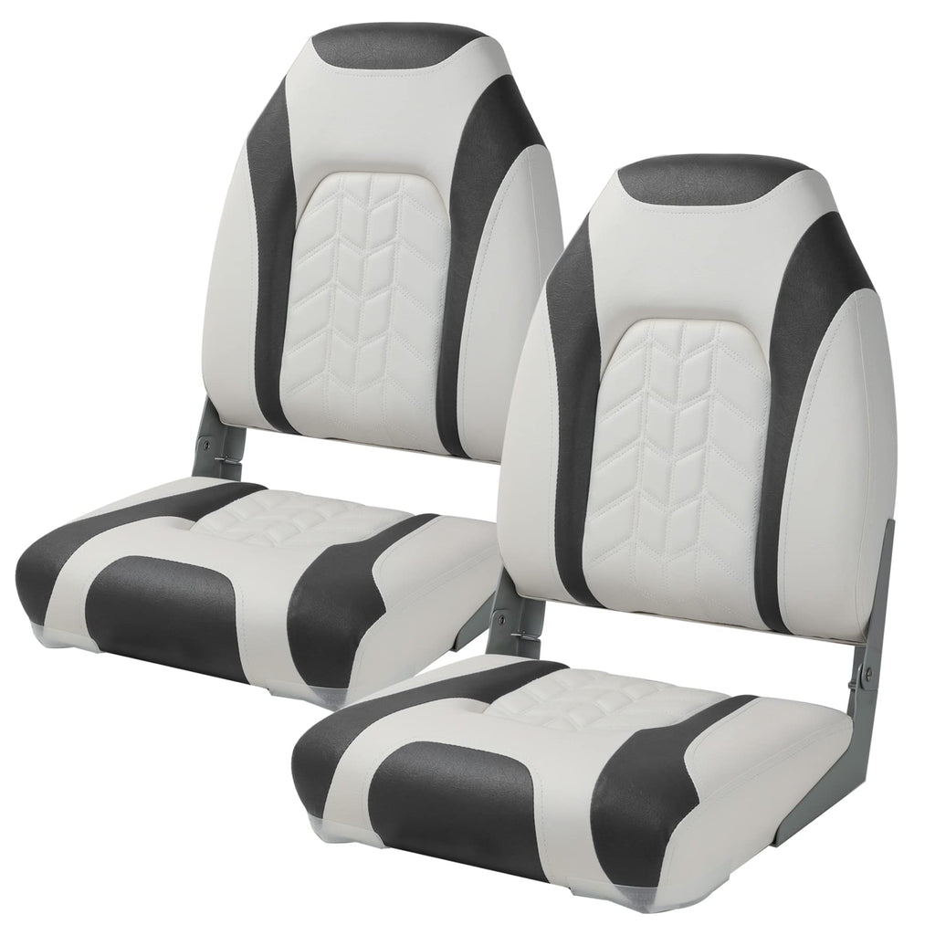 Premium Marine A Pair of Low Back Folding Boat Seat, Fishing Marine Seats with Stainless Steel Screws, Charcoal/Black(2 Seats)