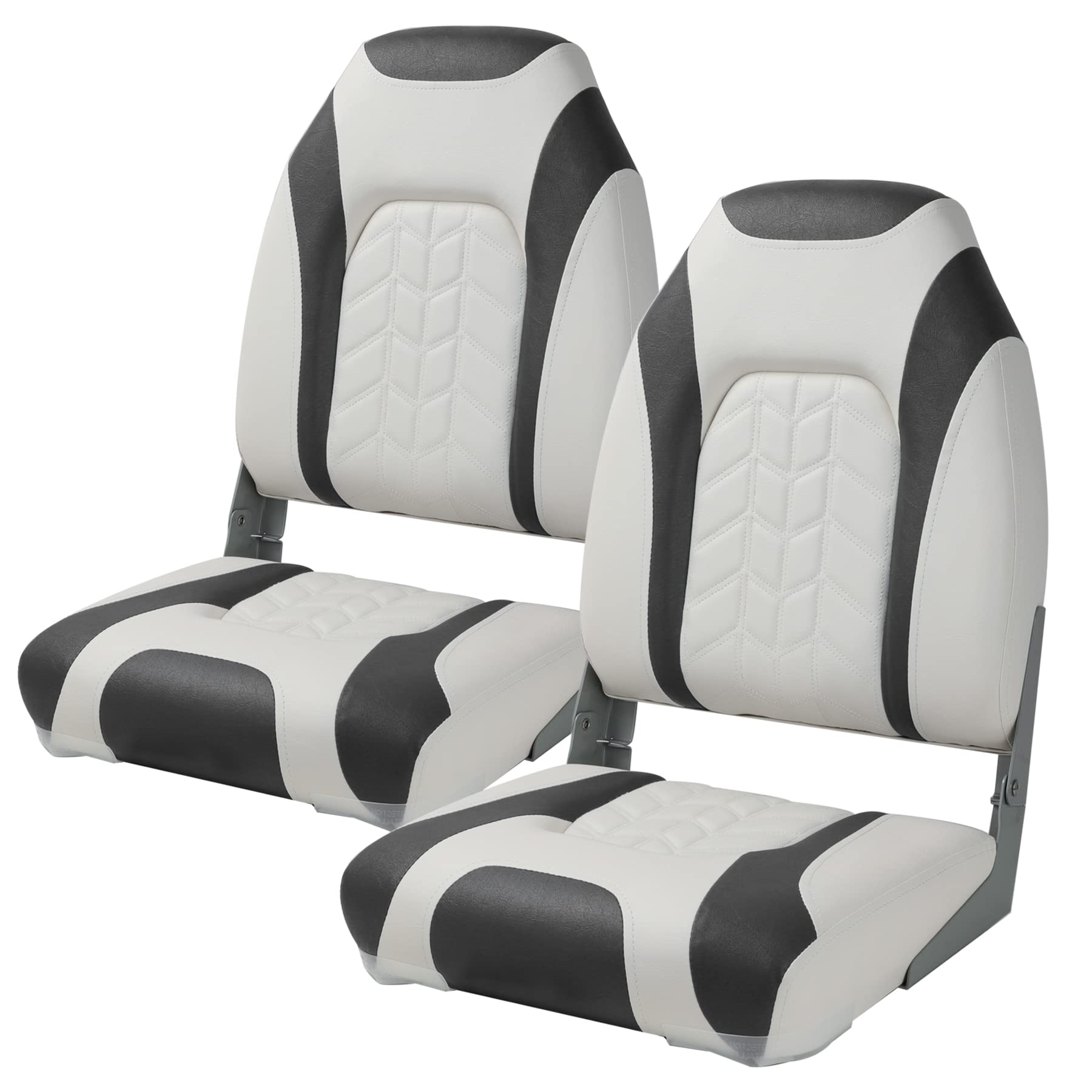 Premium Marine A Pair of Low Back Folding Boat Seat, Fishing Marine Seats with Stainless Steel Screws, Charcoal/Black(2 Seats)