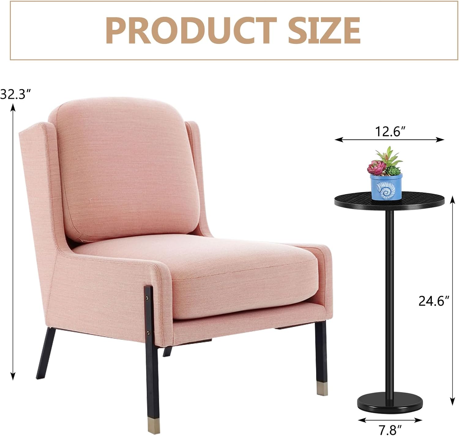 Black Drink Table Small Round Pedestal Side Table with Marble Base Modern Cocktail Table for Patio Sofa Couch Chair, Black