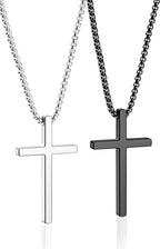 Romass 2 Pcs Cross Necklace for Men,Stainless Steel Pendant Silver Black Crosses Chain Jewelry Gifts Box 16-30 inches