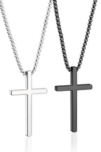 Romass 2 Pcs Cross Necklace for Men,Stainless Steel Pendant Silver Black Crosses Chain Jewelry Gifts Box 16-30 inches